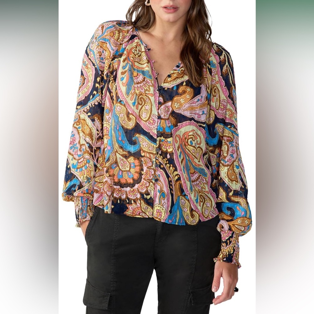 NWT Sanctuary Relaxed Button Blouse with texture detailing. relaxed-fit blouse